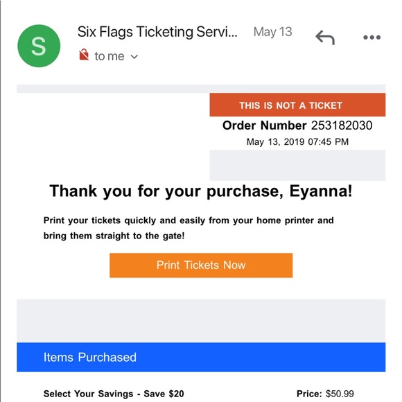 Other Six Flags Ticket On 519 Poshmark